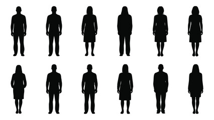 Silhouettes of various individuals isolated on white background, Vector