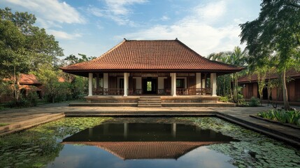 Fototapeta premium Serene Asian House Reflection
