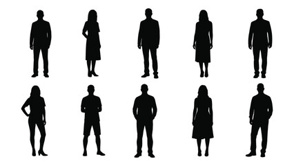 Silhouettes of various people isolated on white background, Vector