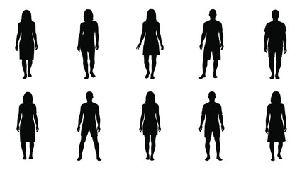 Silhouettes of people in various poses isolated on white background, Vector