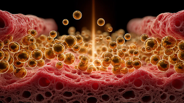 Hyper-Realistic Cross-Section of Layered Biological Structure with Cellular Detail and Spherical Microbubbles