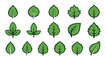 a collection of various green leaf icons and illustrations in a simple design