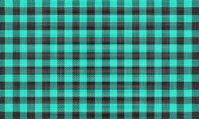 Close up of a checkered pattern with turquoise and dark gray squares in a repeating design element