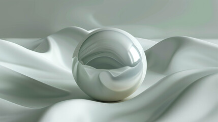 Clear glass orb resting on soft white fabric with elegant reflective surface