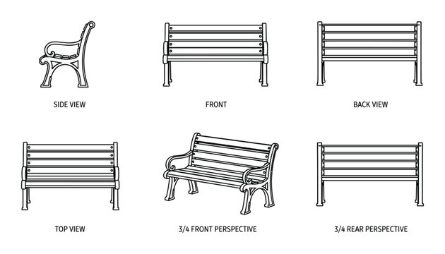 Park bench with metal legs view line art for design element with furniture or interior design