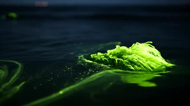 Eerie Green Bioluminescence - A Mesmerizing Underwater Display of Light and Life.