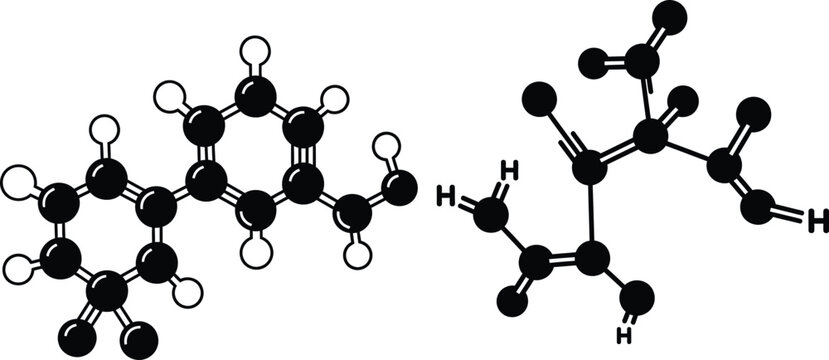 Two different chemical molecular structures represented as ball and stick models for science education