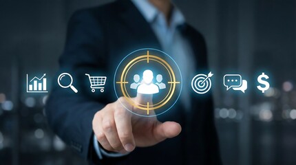 Business professional holding AI chatbot hologram with global digital icons for innovation and technology concepts