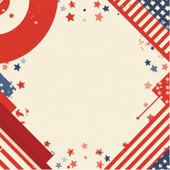 Obraz premium Dynamic Red White and Blue Festive Graphic Frame with Scattered Stars and Stripe Patterns, Perfect for American National Holiday Celebrations, Independence Day, and Patriotic Event Designs