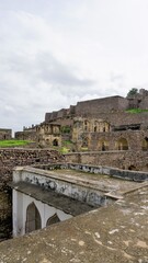 Fototapeta premium Amazing portrait historical scenic fortified citadel architecture of Golconda fort.
