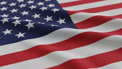 Obraz premium American flag waving in the wind with stars and stripes visible from a close-up viewpoint