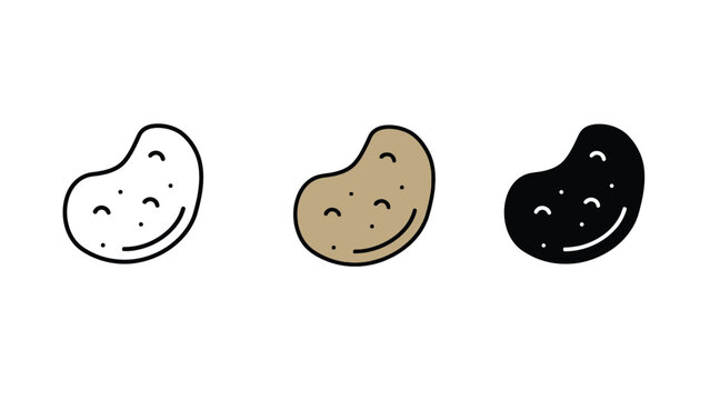 Three cartoon kidney beans with smiling faces in different colors