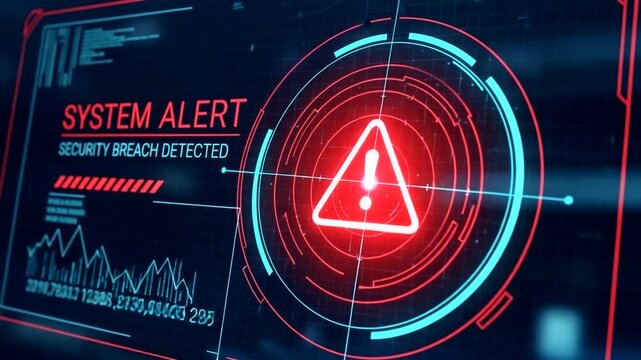 Digital System Alert Security Breach Detected Warning Interface.