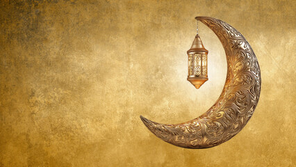 Obraz premium Intricate lantern with crescent moon design, created AI