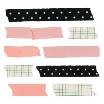 Colorful washi tape png sticker, cute pattern collection on transparent background