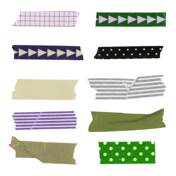 Abstract washi tape png sticker, various pattern set on transparent background