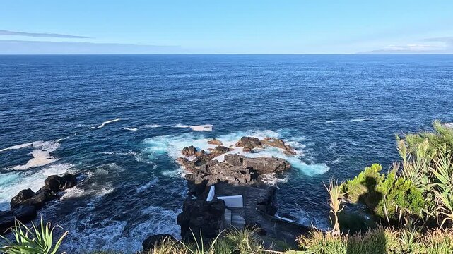 Aerial view of a shoreline of Sao Jorge Island, Azores, Portugal