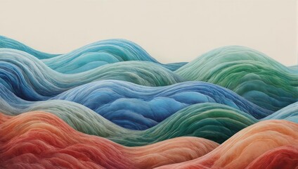 Abstract, colorful, wavy, layered landscape. Soft, flowing forms in gradient hues