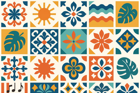 Cuban Geometric Pattern Icon Set Flat Vector Illustration