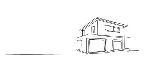 A minimalist continuous line art drawing of a modern two-story house structure Vector, illustration