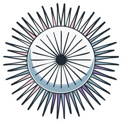 Obraz premium Stylized celestial sunburst with soft pastel accents and dark rays radiating outwards