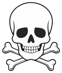 Stylized skull and crossbones drawing on white simple vector graphic illustration design warning of danger