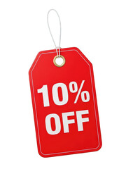 Red sale tag 10% off isolated on transparent background