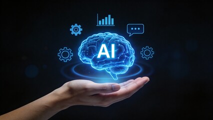 Hand holding glowing AI brain graphic