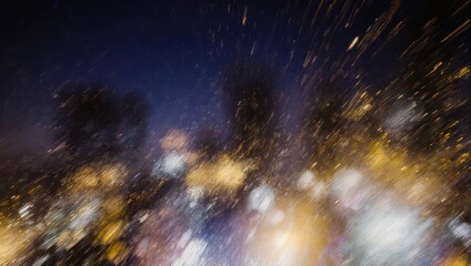 Night city scene, blurred motion of lights and rain