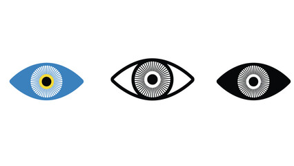 Obraz premium Three stylized eyes with unique designs on a white background