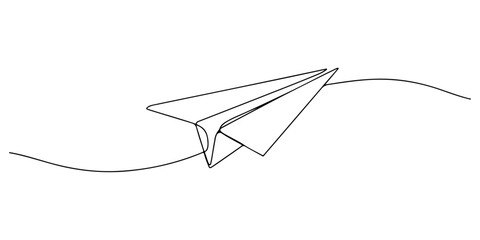 Continuous one line of a paper airplane, representing ideas, ambition, and simplicity, drawn vector illustration. © Pure Outline 