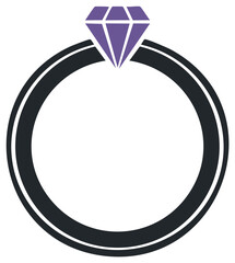 Modern flat design of an engagement or wedding ring featuring a vibrant purple diamond gemstone