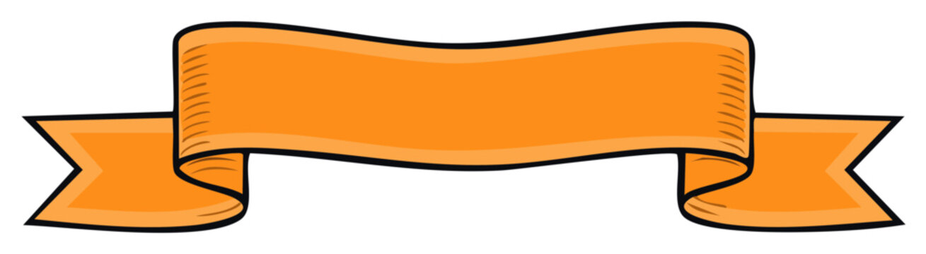 Orange cartoon banner with black outlines and a ribbon design for text or messages