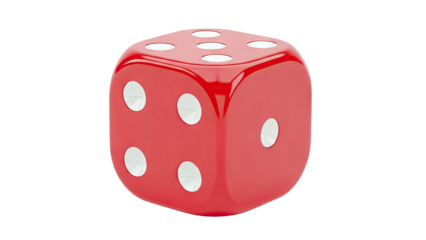 Single Red Die with White Dots on White Background