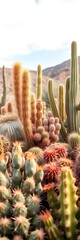 Fototapeta premium Desert flora, diverse cactus shapes, spiky and smooth textures, spiky, smooth