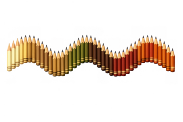 Colored pencils creating a wavy line, gradient of warm earth tones, art supplies for drawing and creativity education