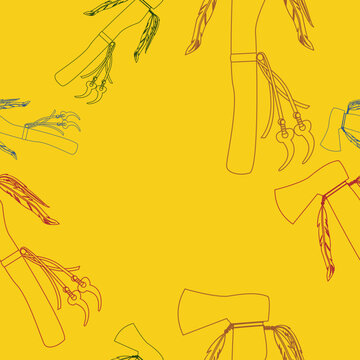 Editable Vector of Outline Native American Tomahawk Axes Illustration in Various Colors as Seamless Pattern for Creating Background of Traditional Culture and History Related Design