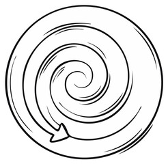 Fototapeta premium Hand drawn swirling spiral with an arrow showing counter clockwise direction and rotation line art