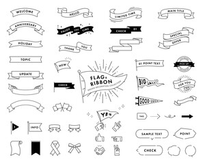 Monochrome Ribbon and Banner Design Elements Set, Label, Flag, Badge, Vector