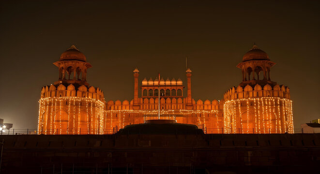 Red Fort Tricolor Lights Independence Day Background