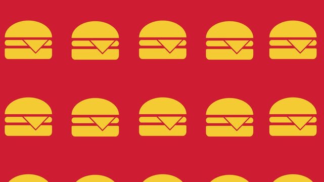 A series of three graphic panels showcasing repeated burger  illustrations
