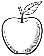 Obraz premium An apple illustration with leaf and stem details outlined in black for educational purposes or clip art projects