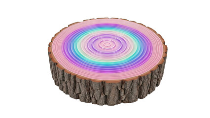 Tree stump with rainbow concentric circles on top