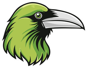 Obraz premium Green bird head mascot design, graphic illustration, close up detail.