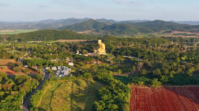 Aerial View of Golden Luang Por Koon Statue in Khao Yai