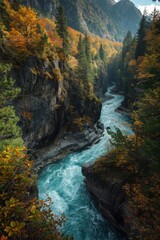 Autumn river in mountain valley