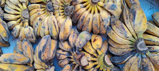 Bunch of yellow harvested bananas