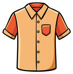 Cartoon short sleeve button up shirt with collar and pocket in peach and orange colors