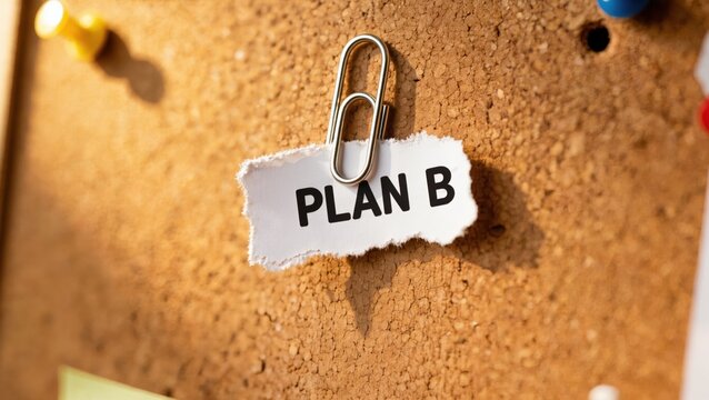 Plan B Note Pinned on Corkboard Backup Strategy Contingency Concept
