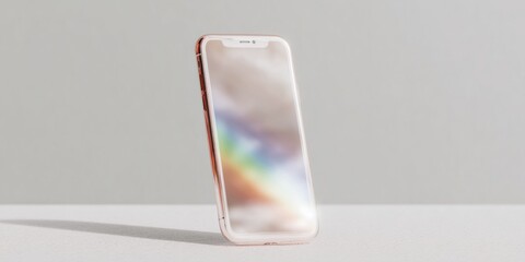 Standing smartphone with a transparent screen for infographic web design and mobile app user experience marketing, isolated on a clean background template with copy space